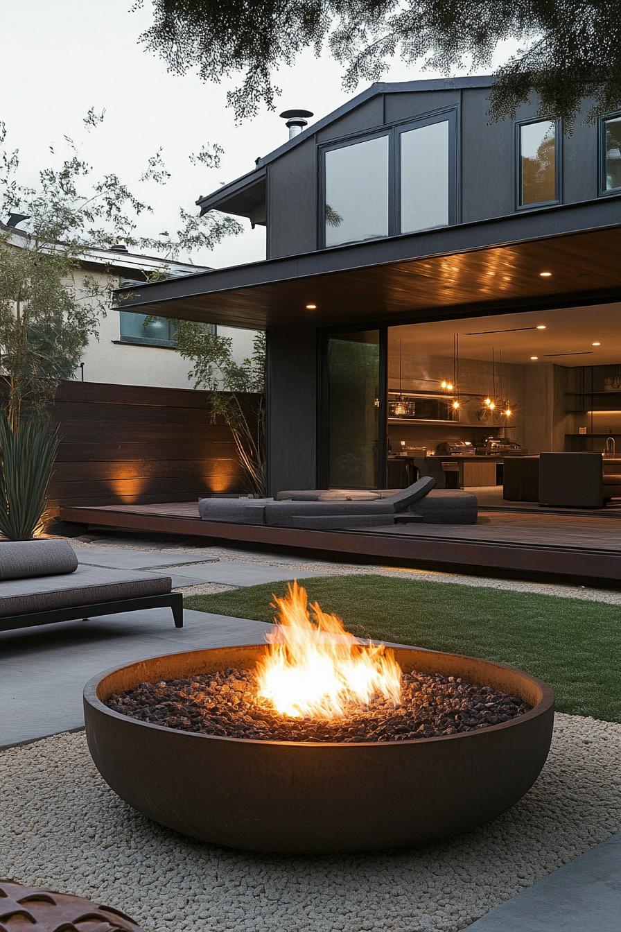 modern homse outdoor space with firepit lounge area 1