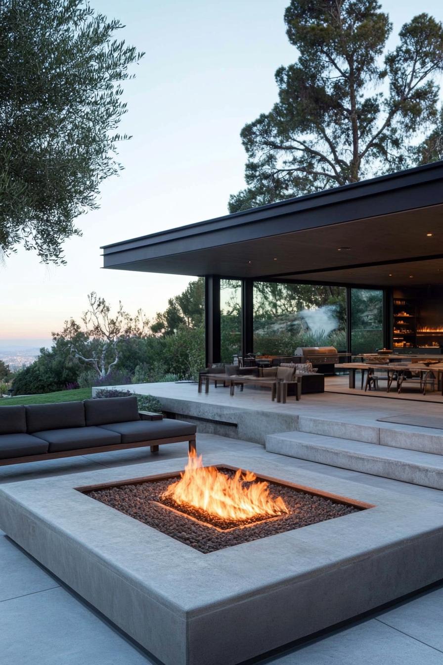 modern homse outdoor space with firepit lounge area 2