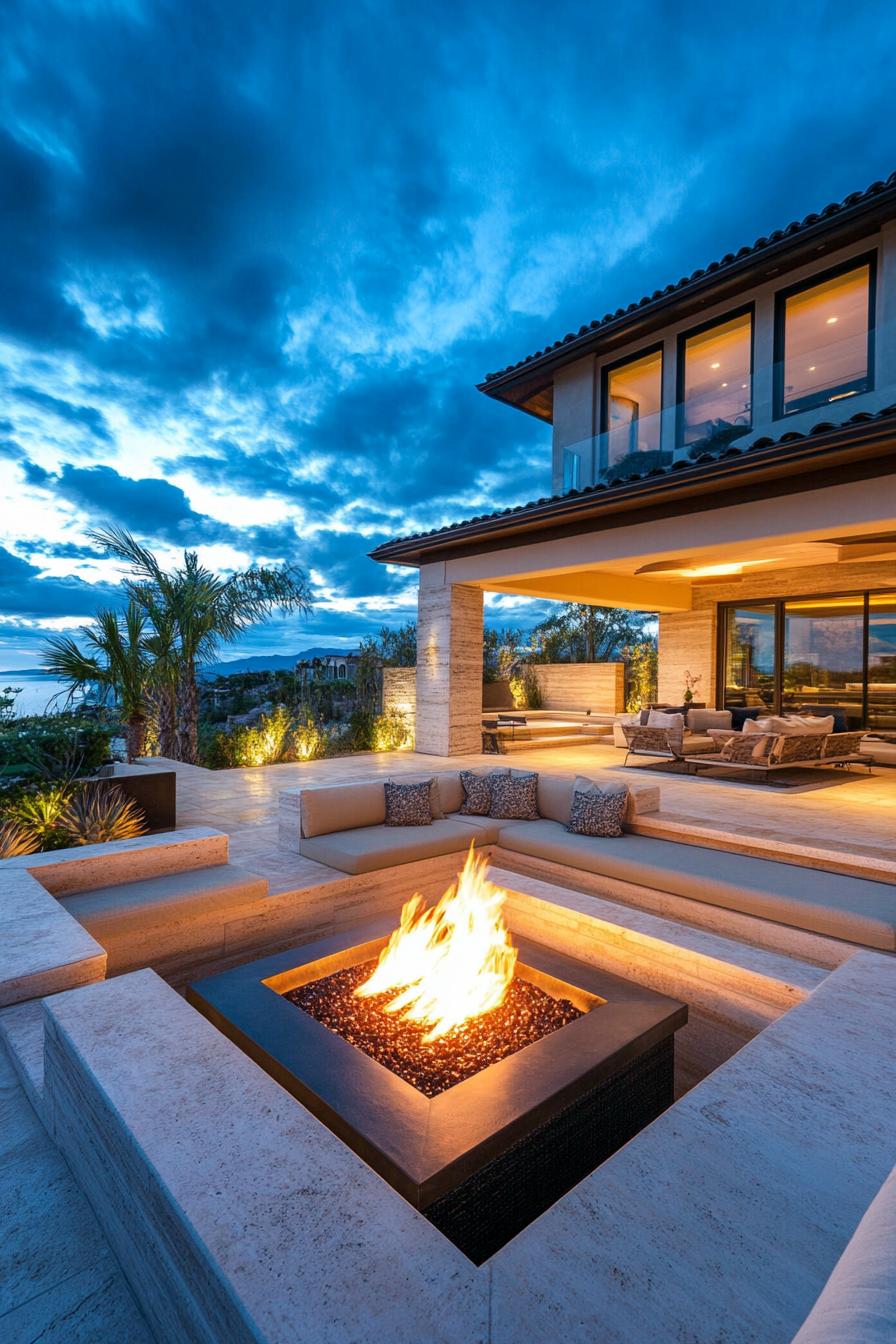 modern homse outdoor space with firepit lounge area 3