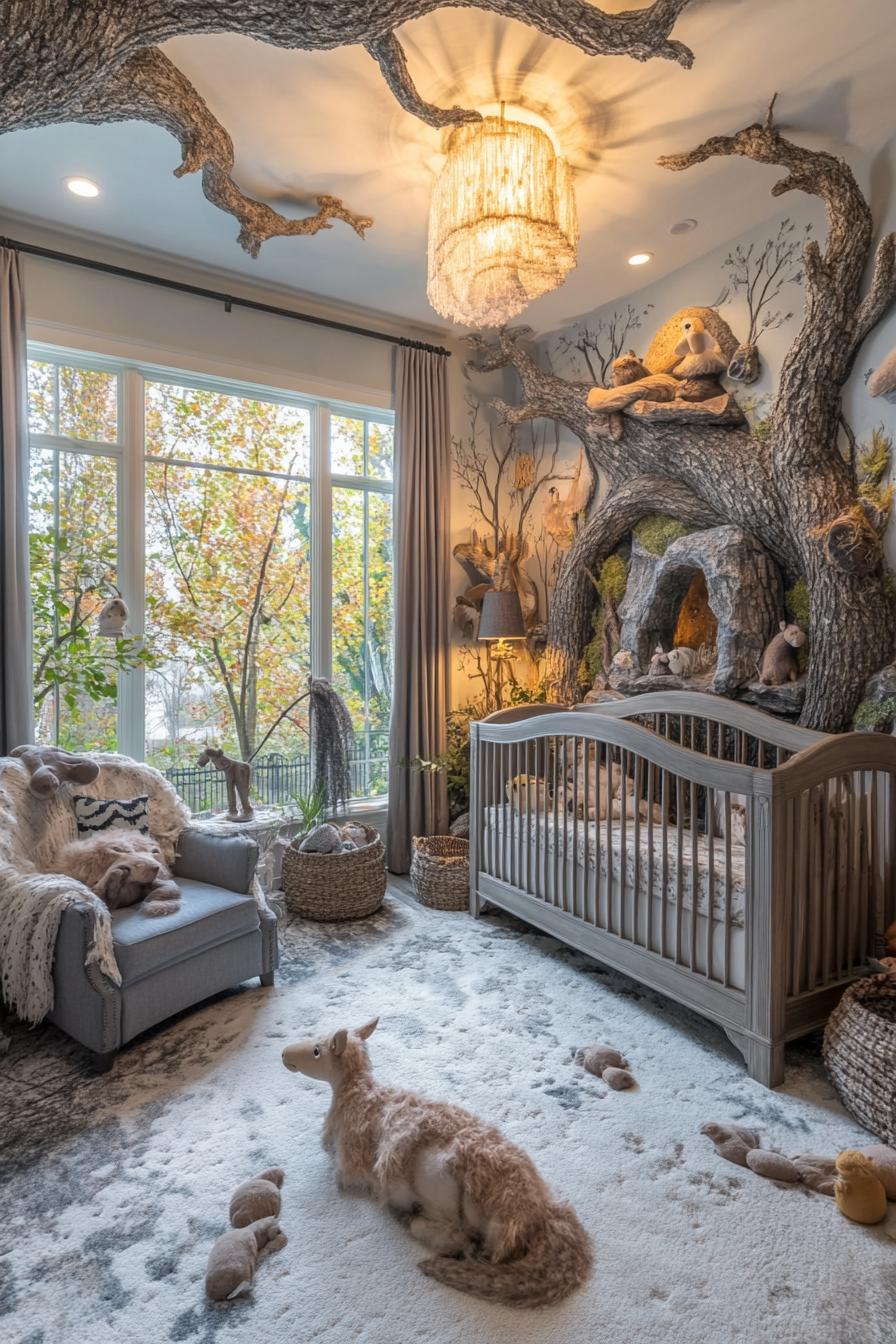 stunningly unique detailed nursery interior in woodland creatures theme 1