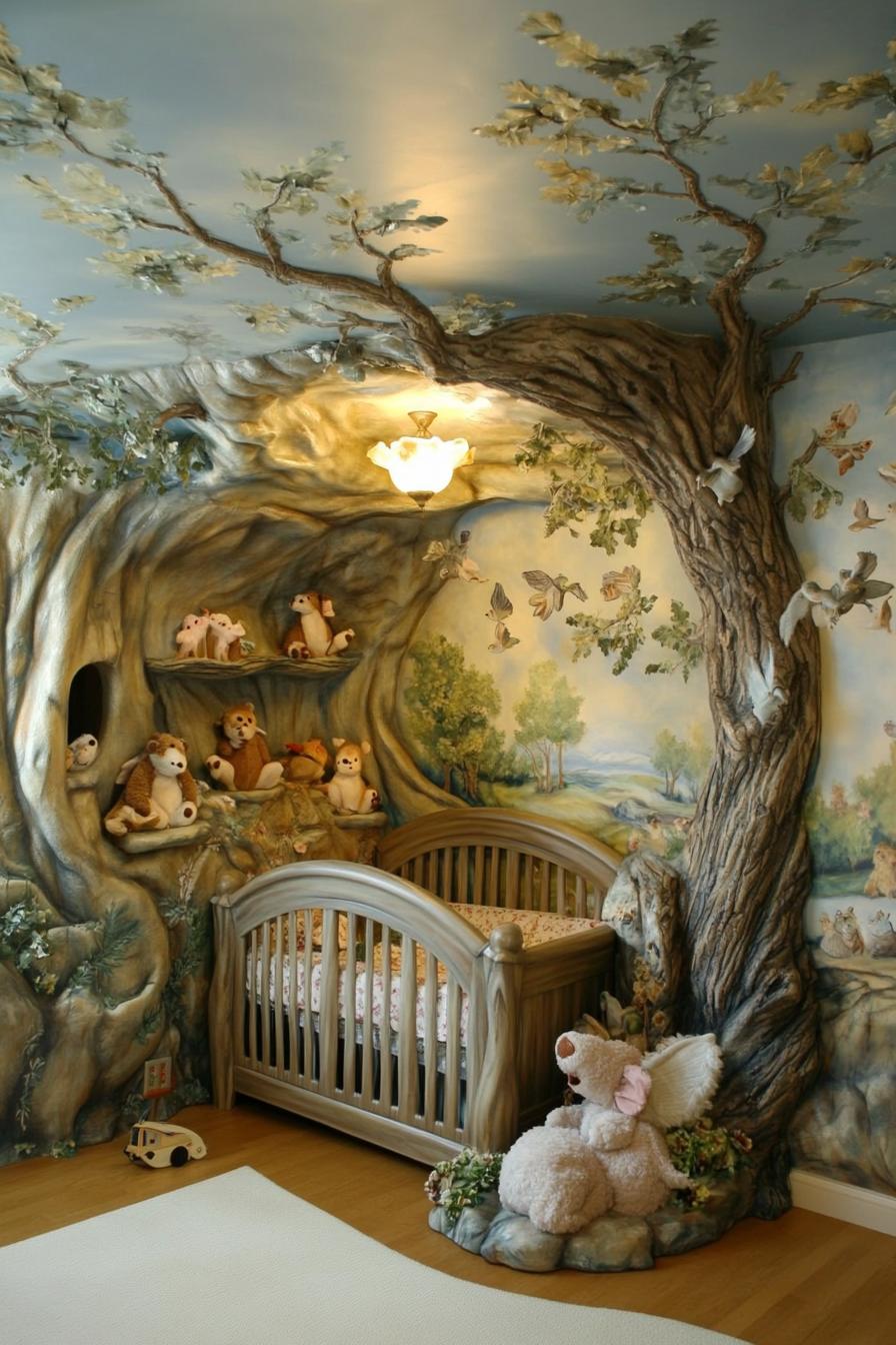 stunningly unique detailed nursery interior in woodland creatures theme 3