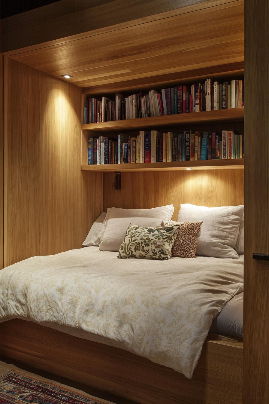 modern bedroom Murphey bed with bookcase 1