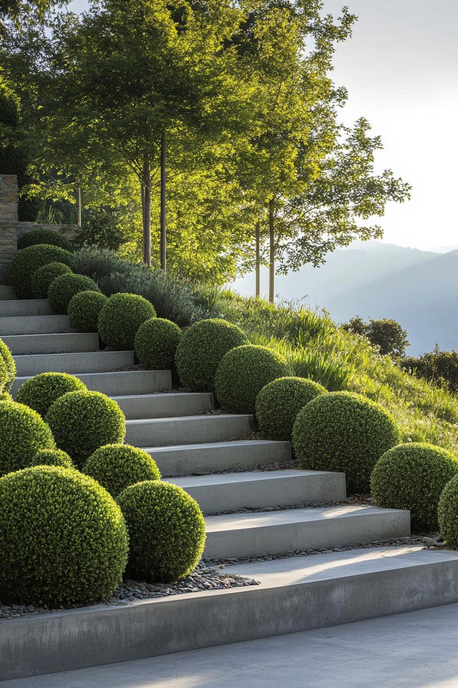 modern garden landscape with evergreen topiaries 1