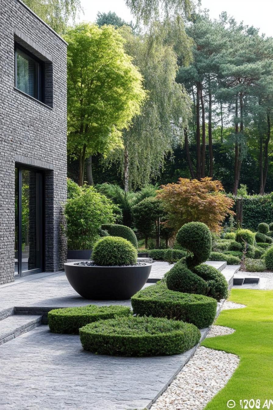 modern garden landscape with evergreen topiaries 3