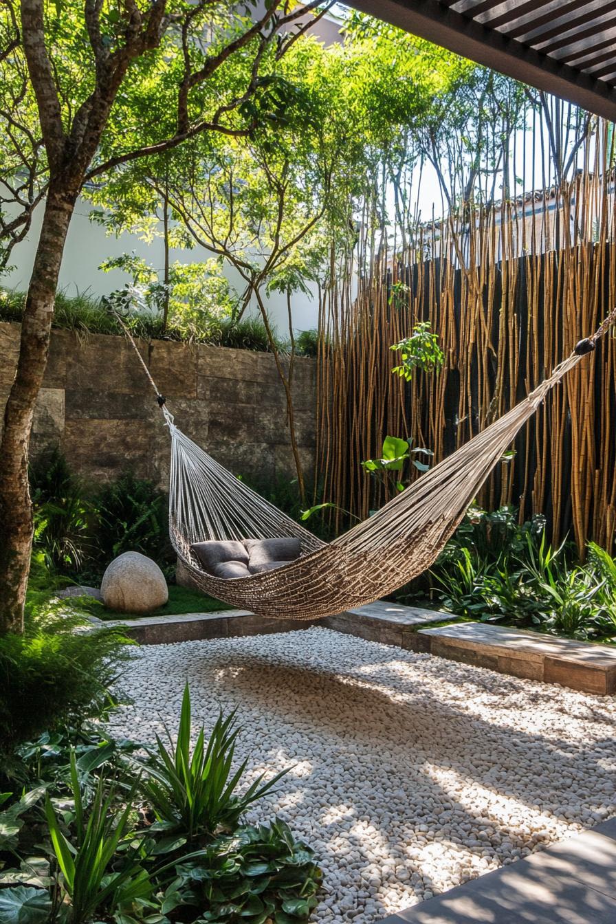 modern homse outdoor space with hammock garden