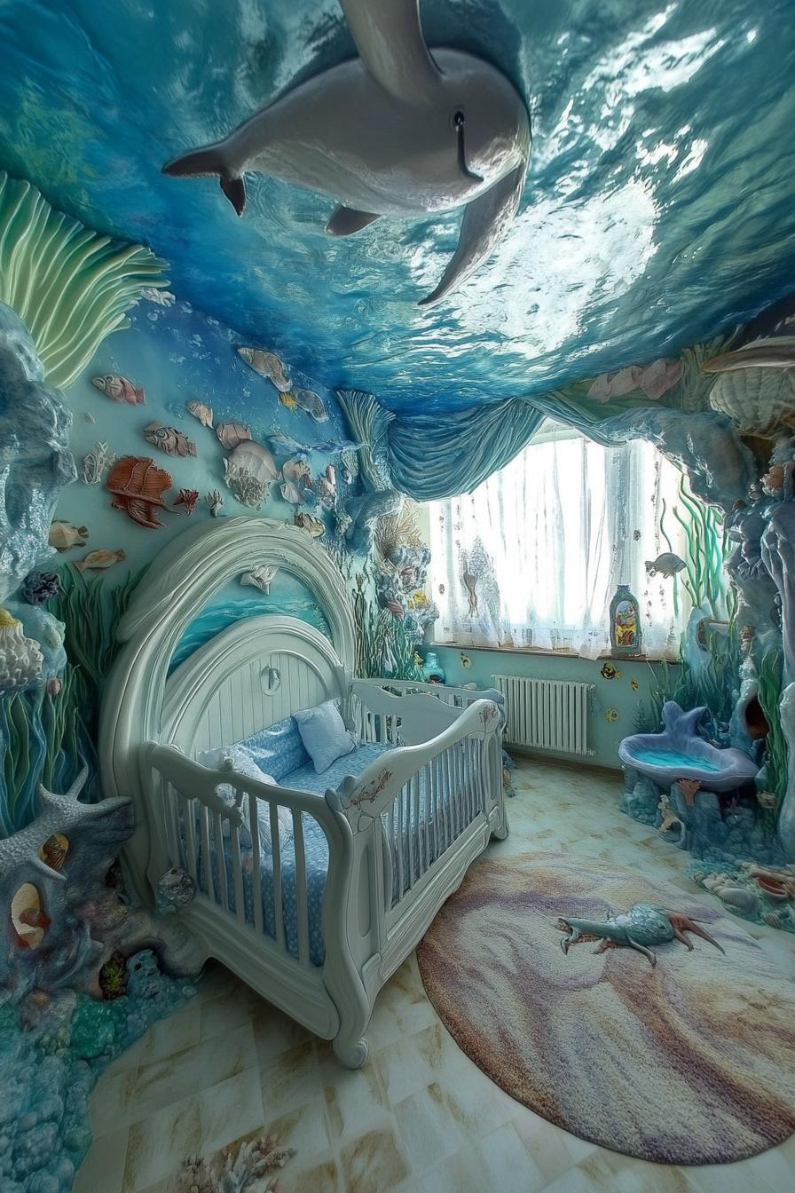 stunningly unique detailed nursery interior in underwater ocean world theme 1