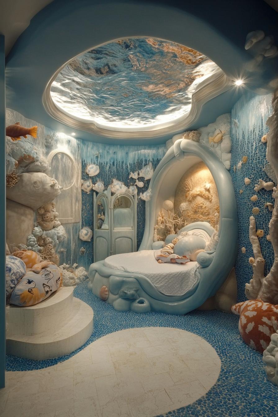 stunningly unique detailed nursery interior in underwater ocean world theme 2