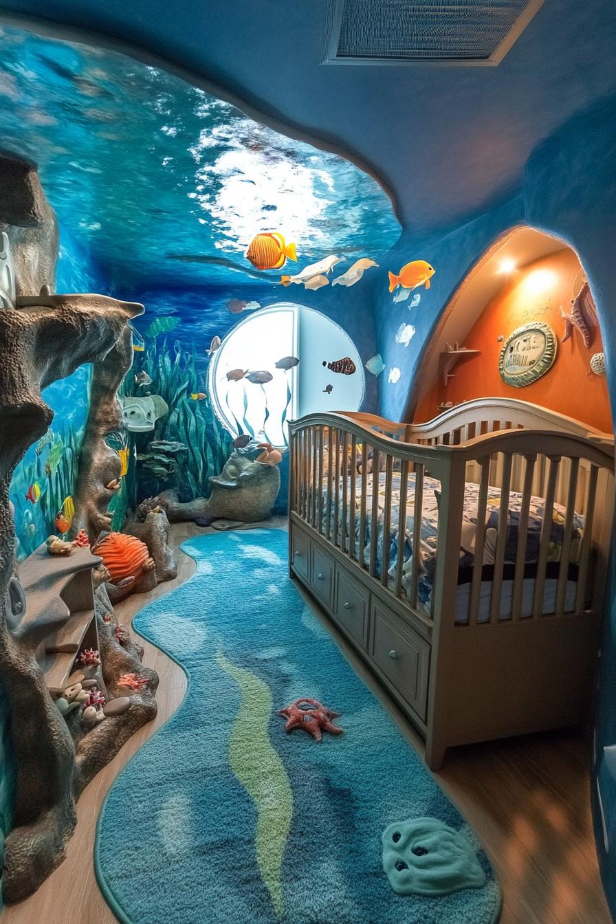 stunningly unique detailed nursery interior in underwater ocean world theme 3