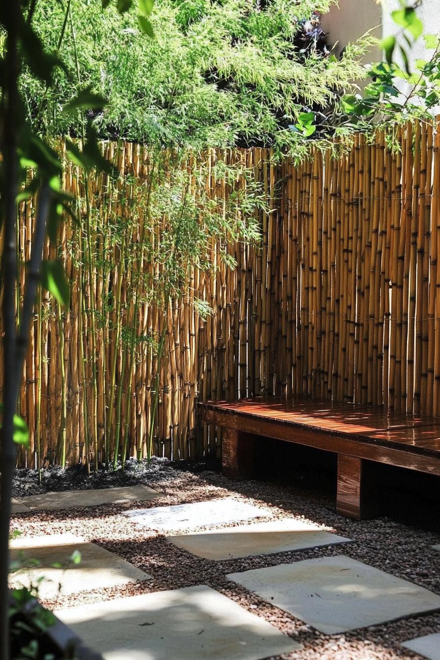 vertical bamboo garden privacy fence separated backyard seating section 2