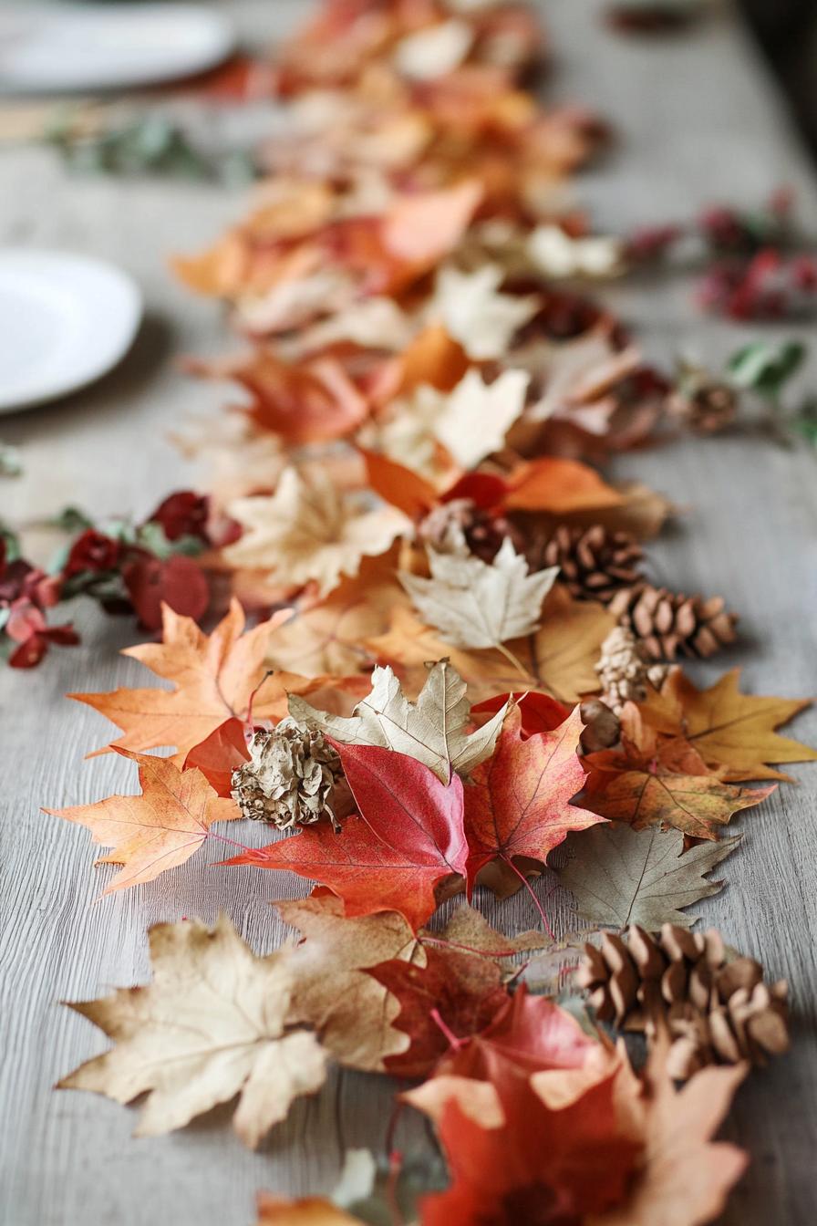 DIY table decor table runner made with dried fall leafs 1