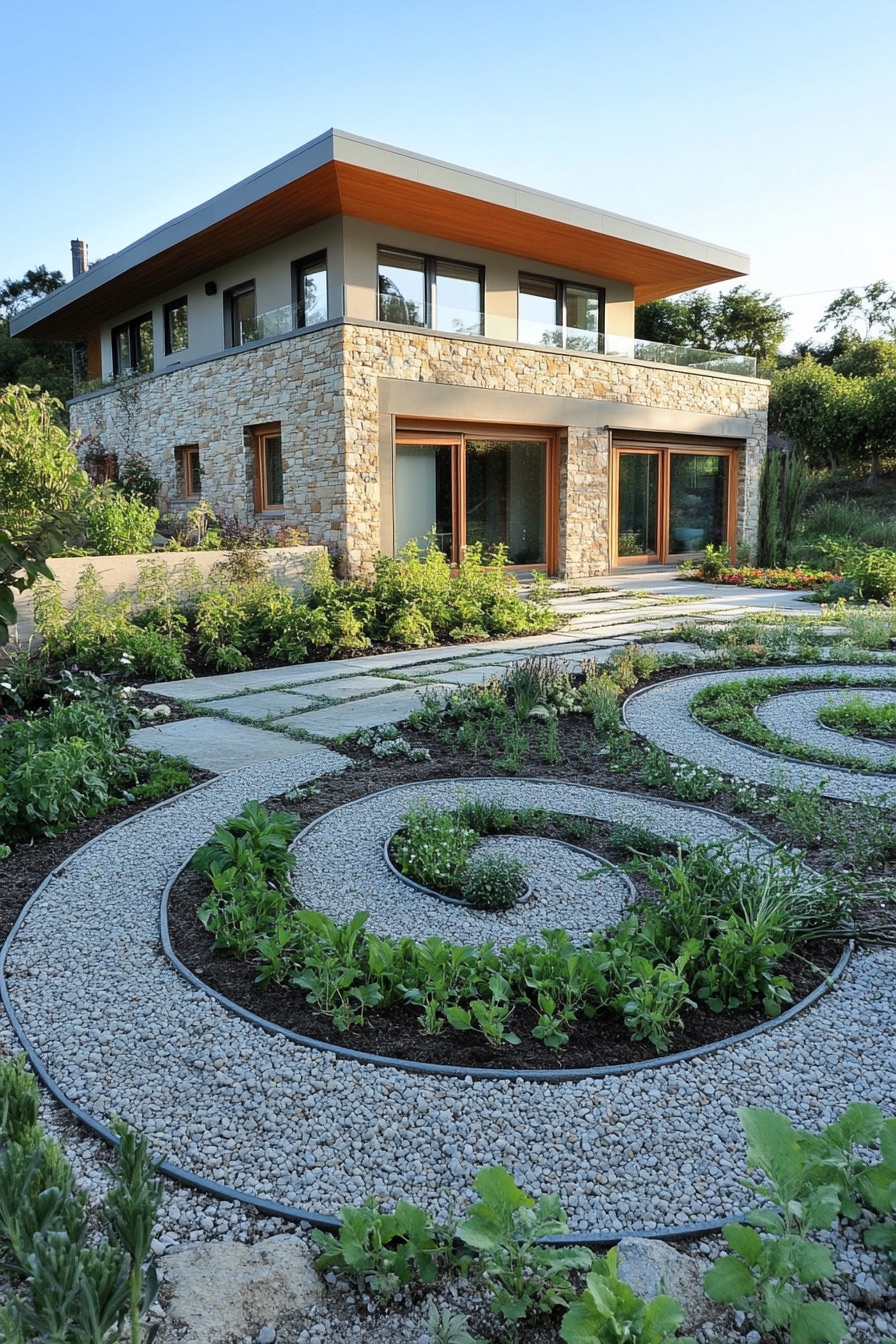 gravel garden herb spirals 1