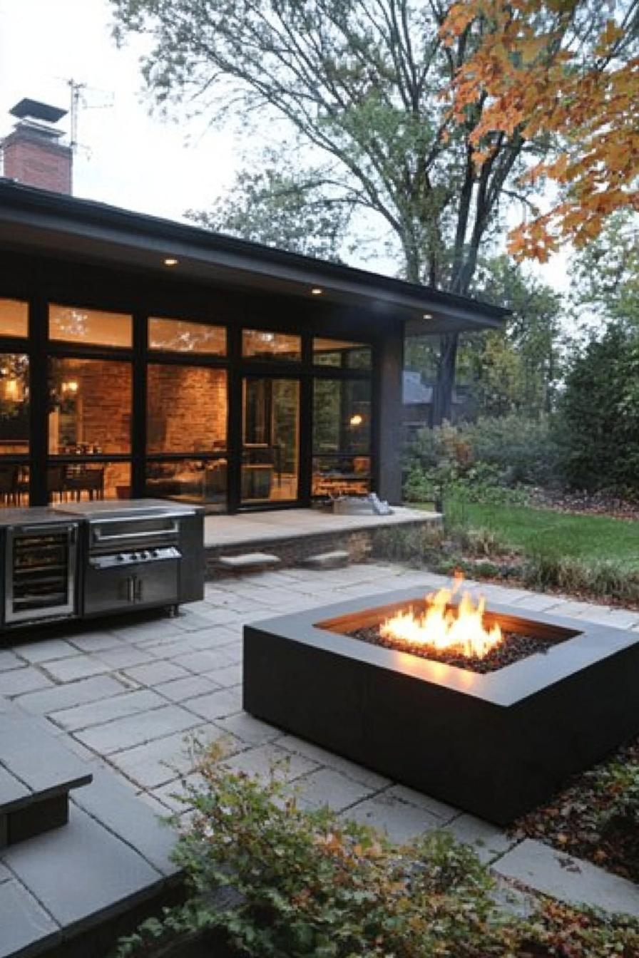 modern backyard firepit with grill 1