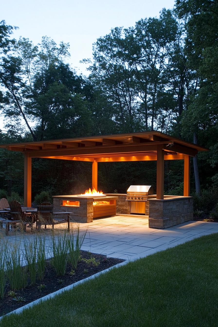 modern backyard firepit with grill 3