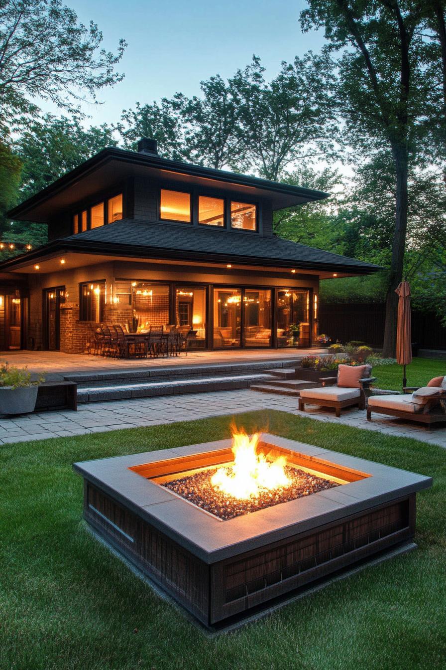 modern backyard firepit with grill