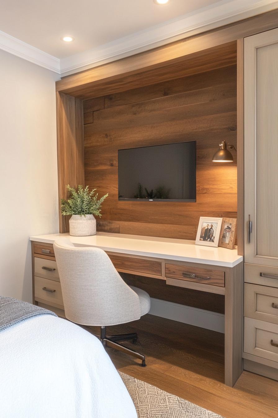 modern bedroom built in desk with vanity 1