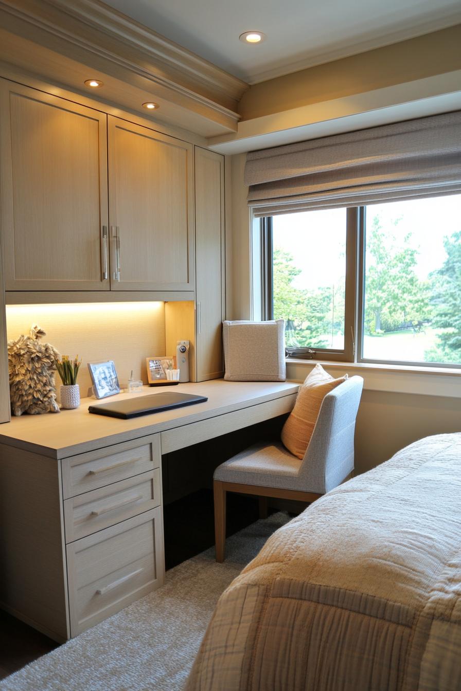 modern bedroom built in desk with vanity 2