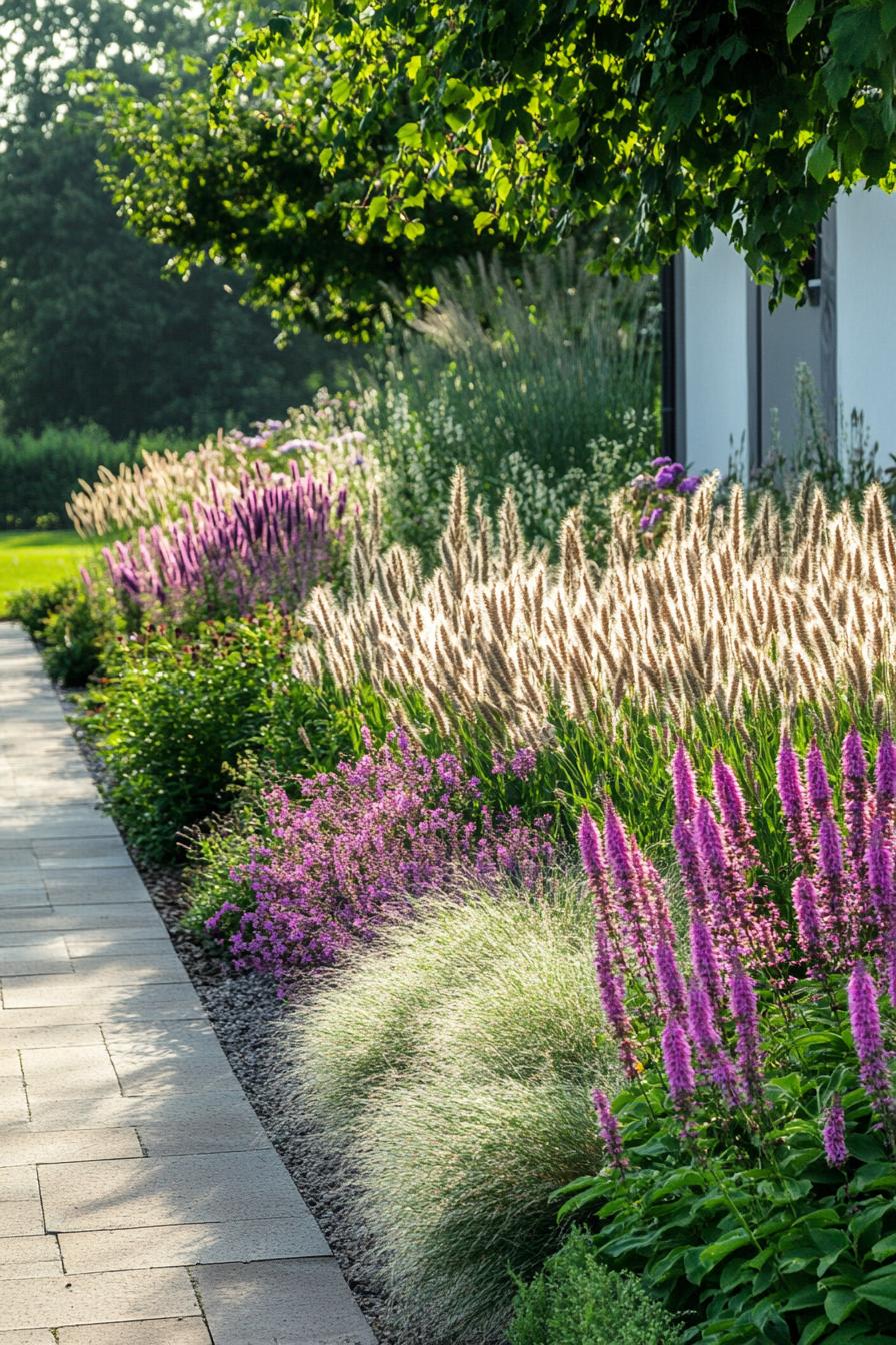 modern garden landscape with perennial evergreen borders 1