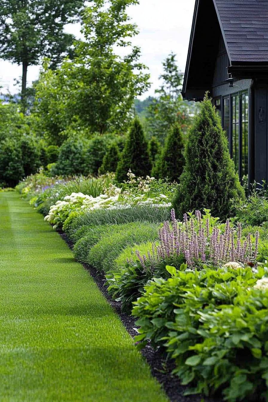 modern garden landscape with perennial evergreen borders 2