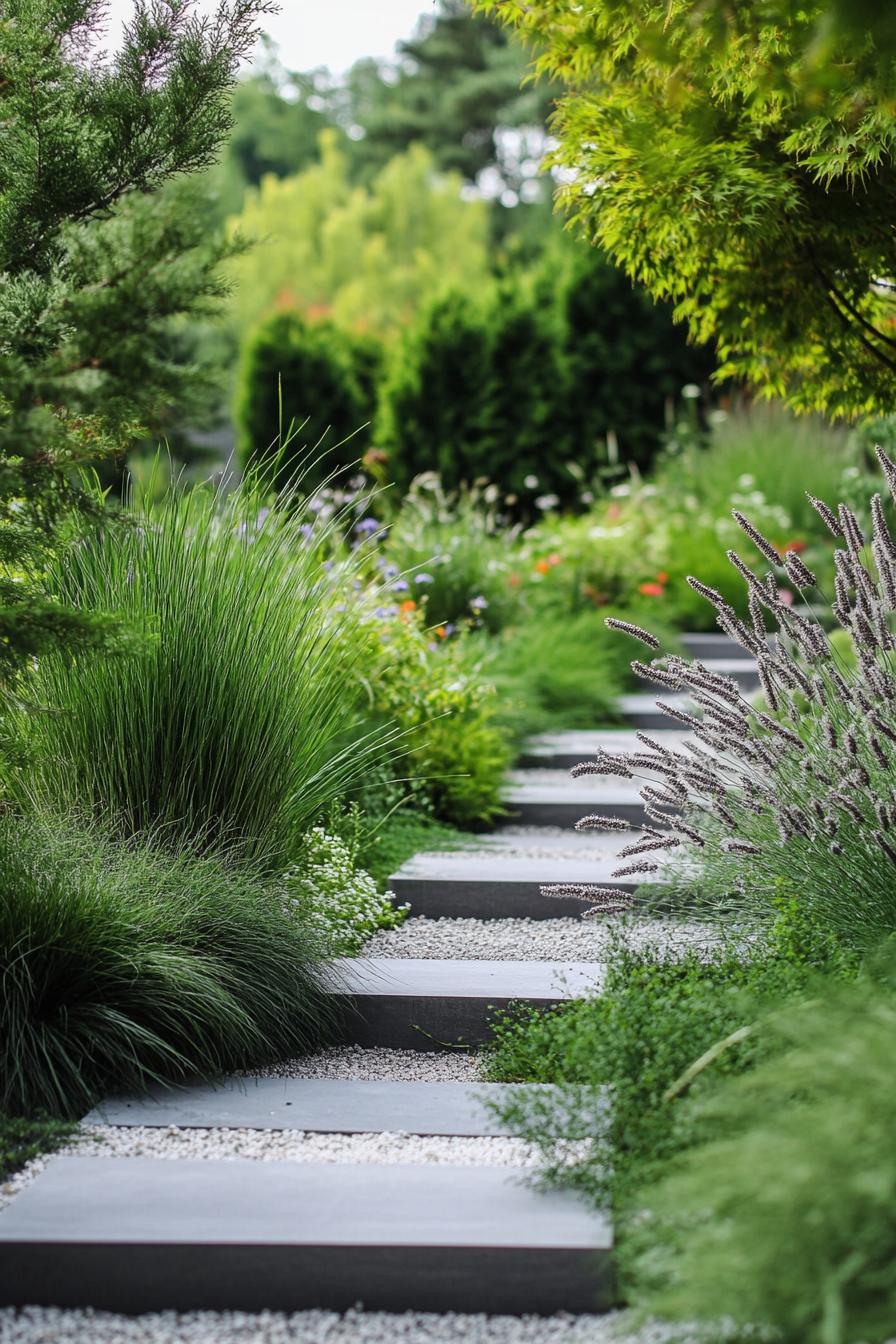 modern garden landscape with perennial evergreen borders 3