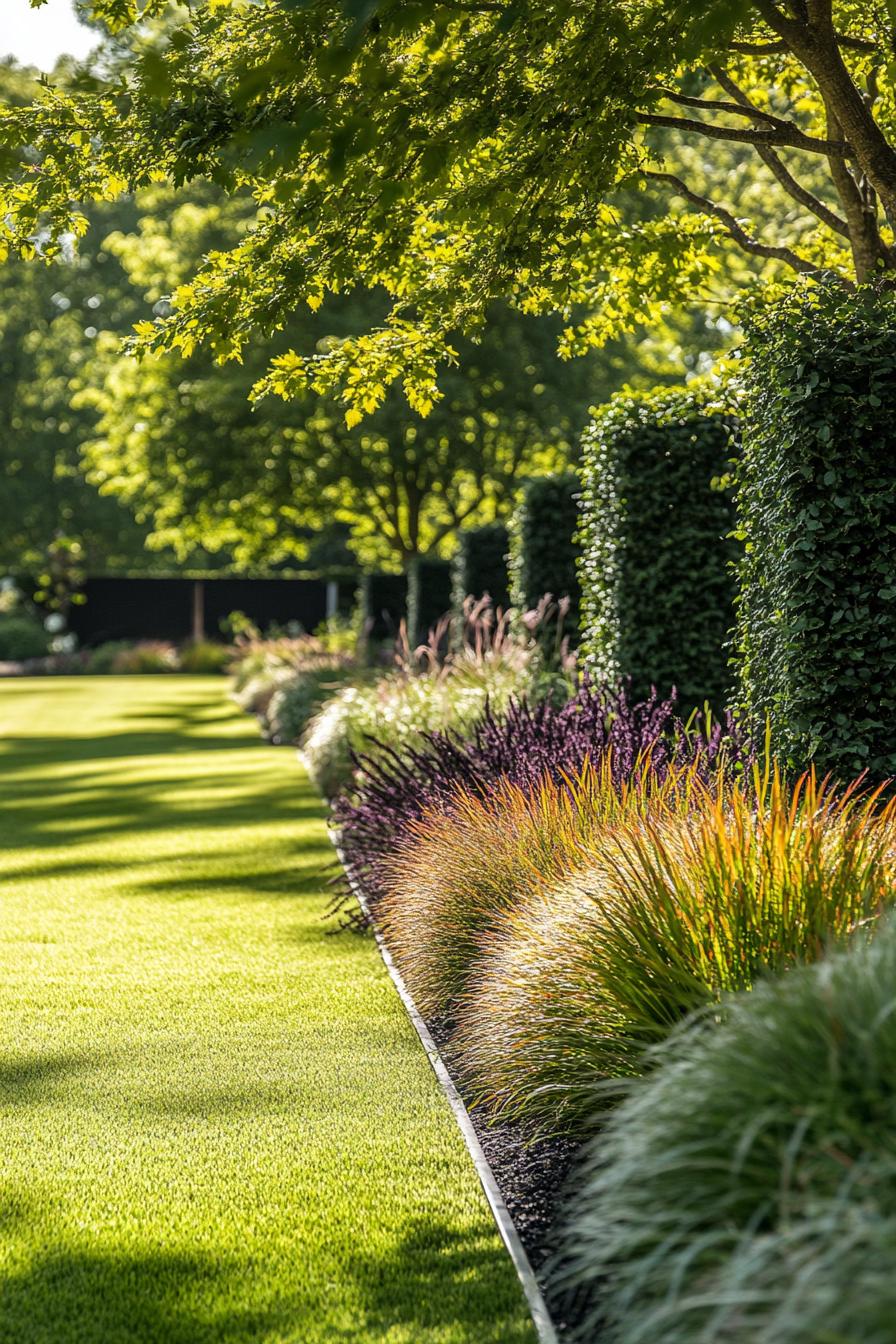 modern garden landscape with perennial evergreen borders