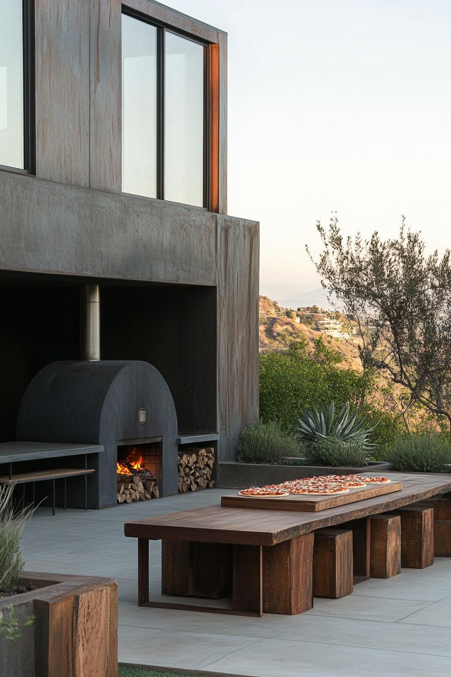 modern homse outdoor space with pizza oven 1