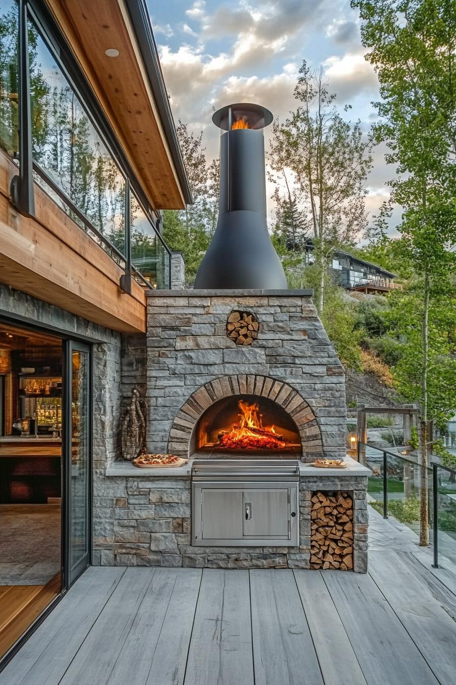 modern homse outdoor space with pizza oven 2