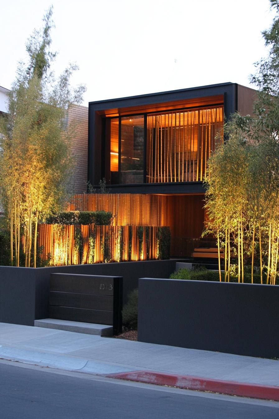 modern house front fence living bamboo screen wide view 1