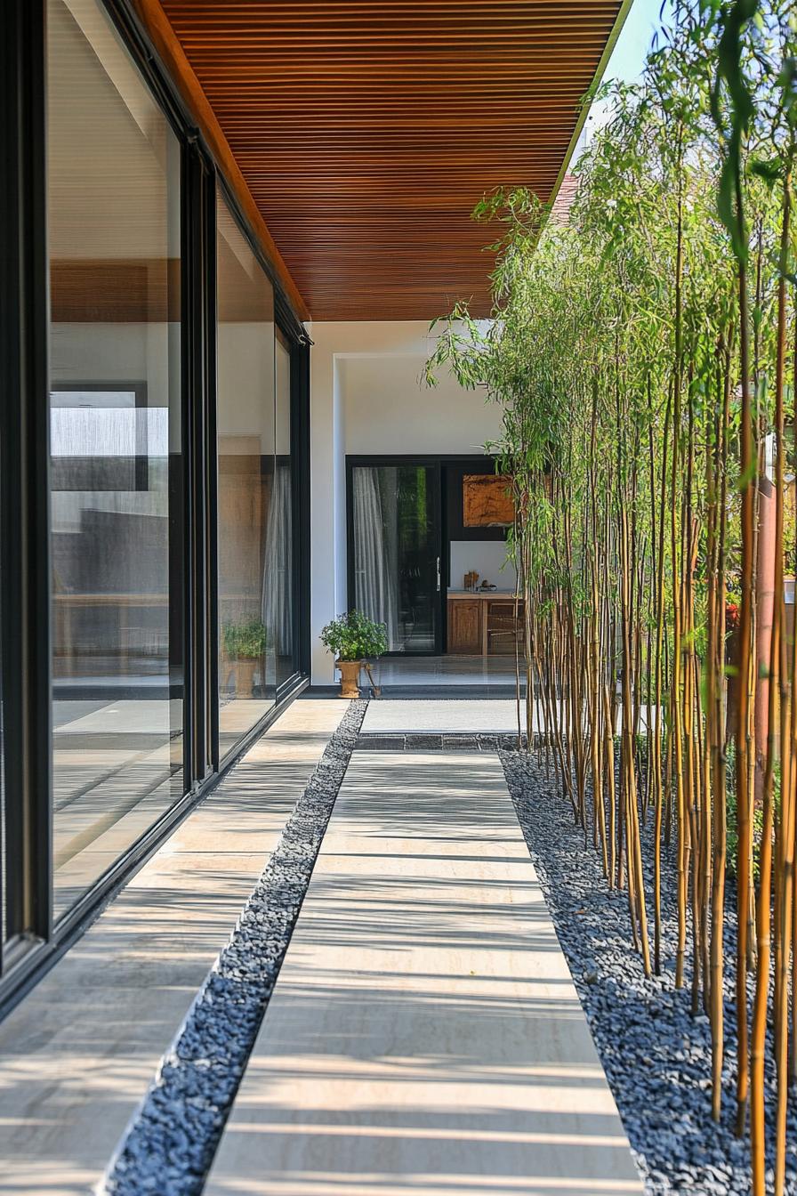 modern house front fence living bamboo screen wide view