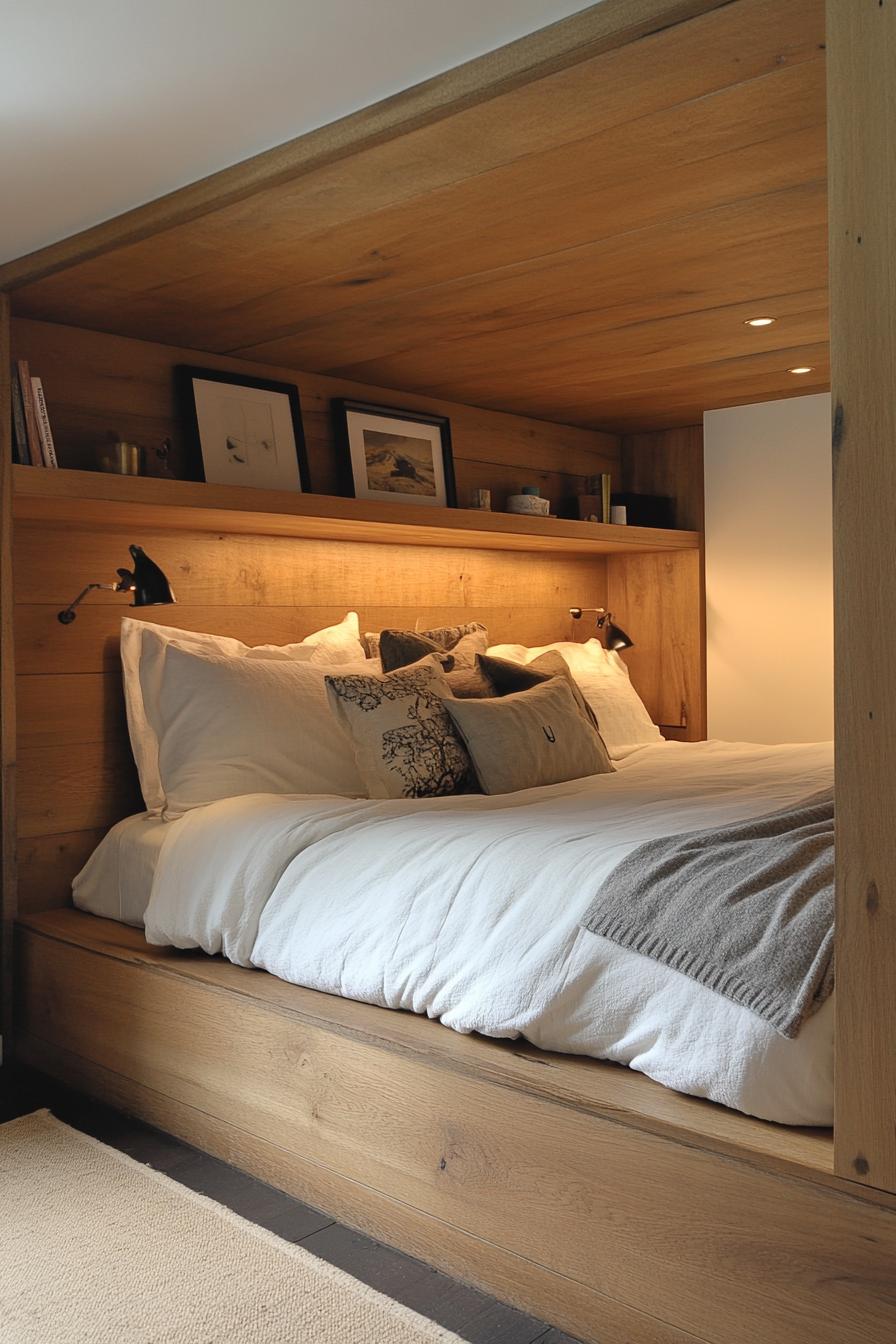 modern bedroom bedside shelves built in bed frame 2