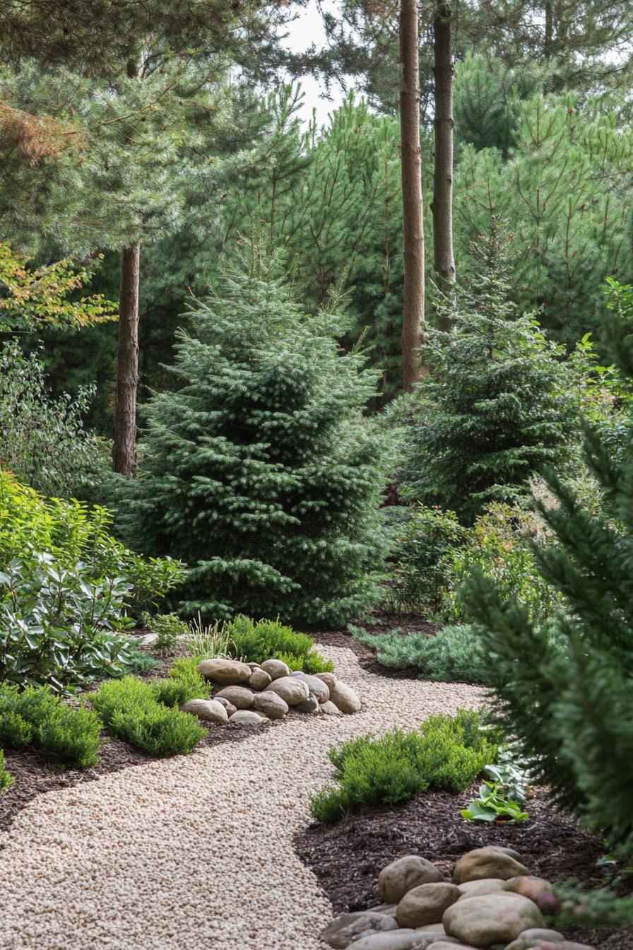 modern garden landscape evergreen tree grove