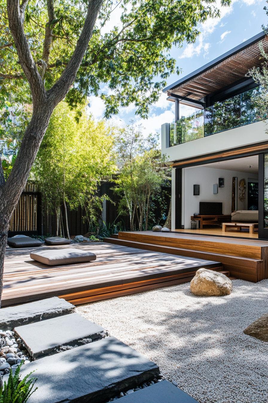 modern homse outdoor space with zen corner with deck 1