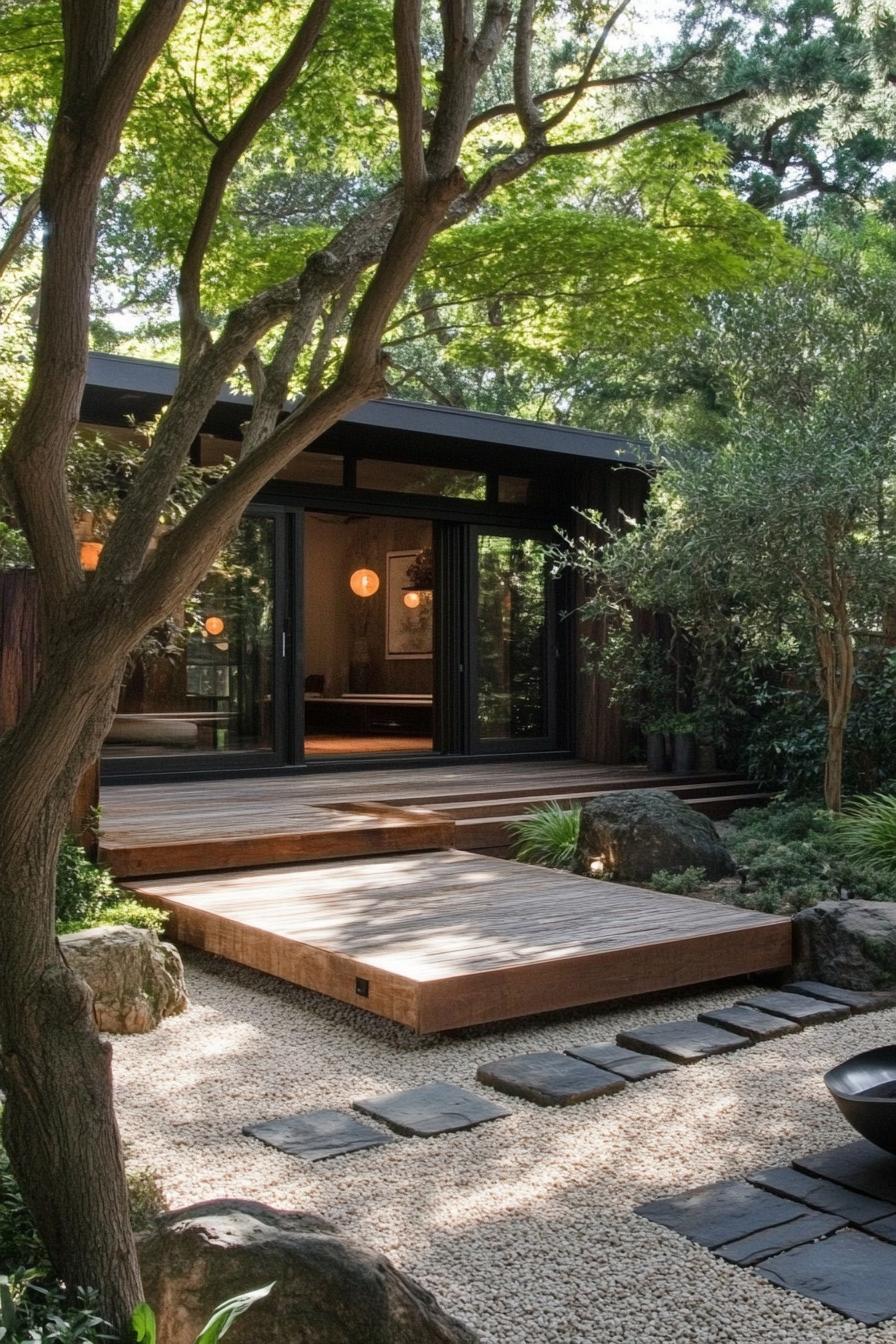 modern homse outdoor space with zen corner with deck 2