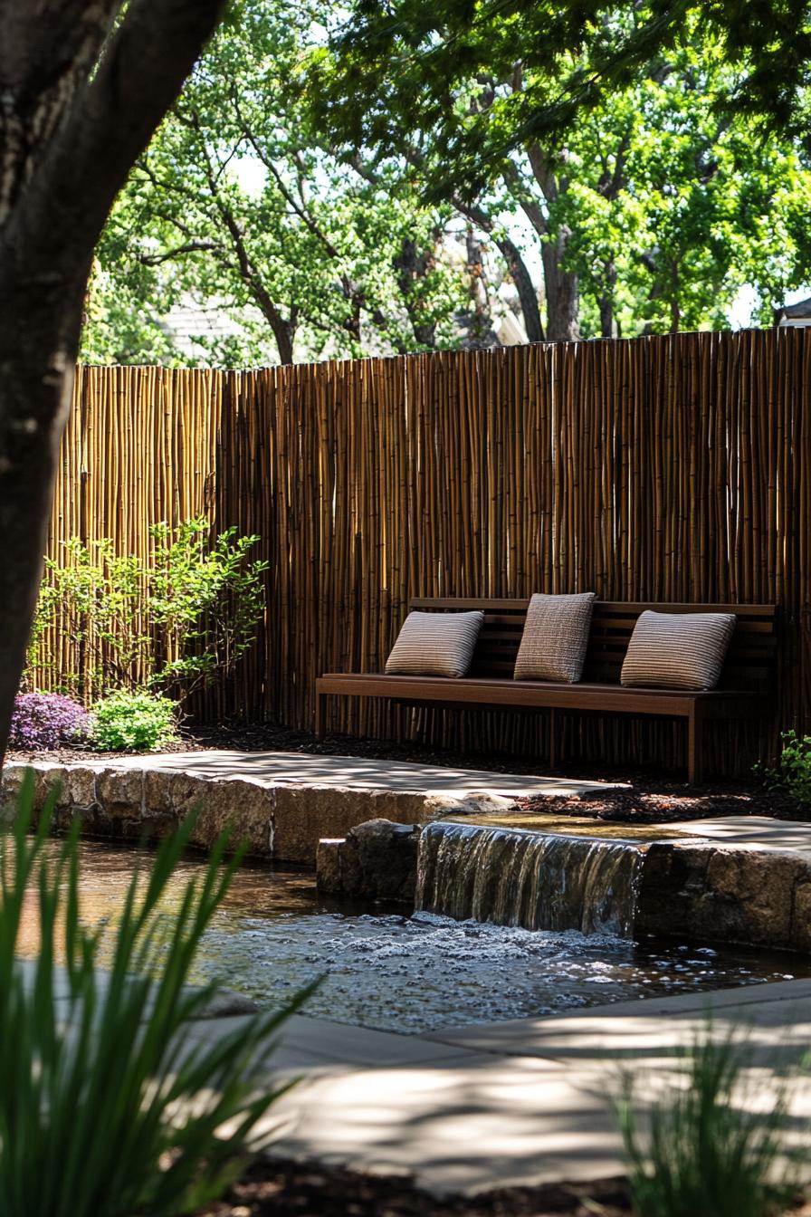 bamboo fence backyard seating section with water feature