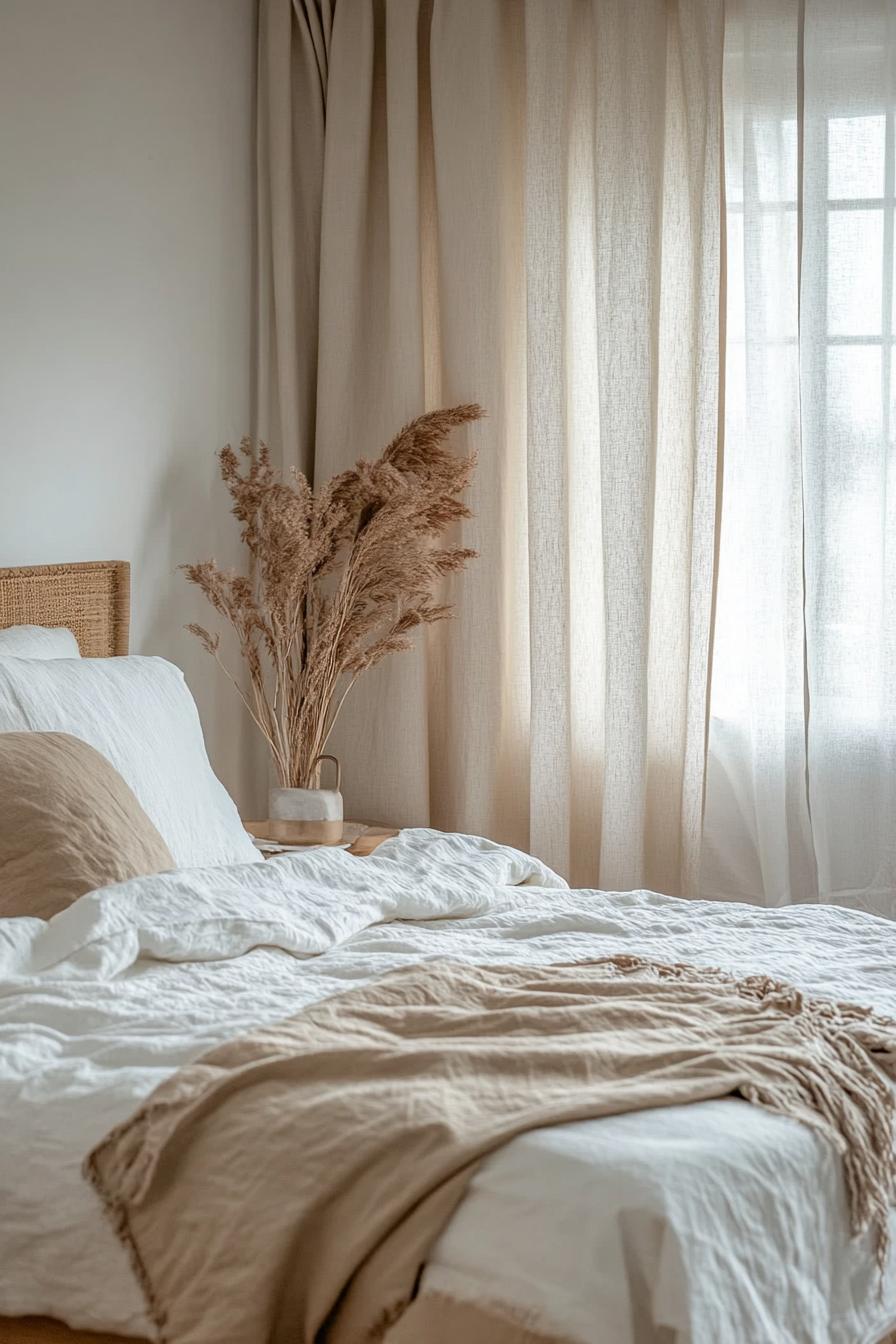 modern boho bedroom interior with linen curtains 3