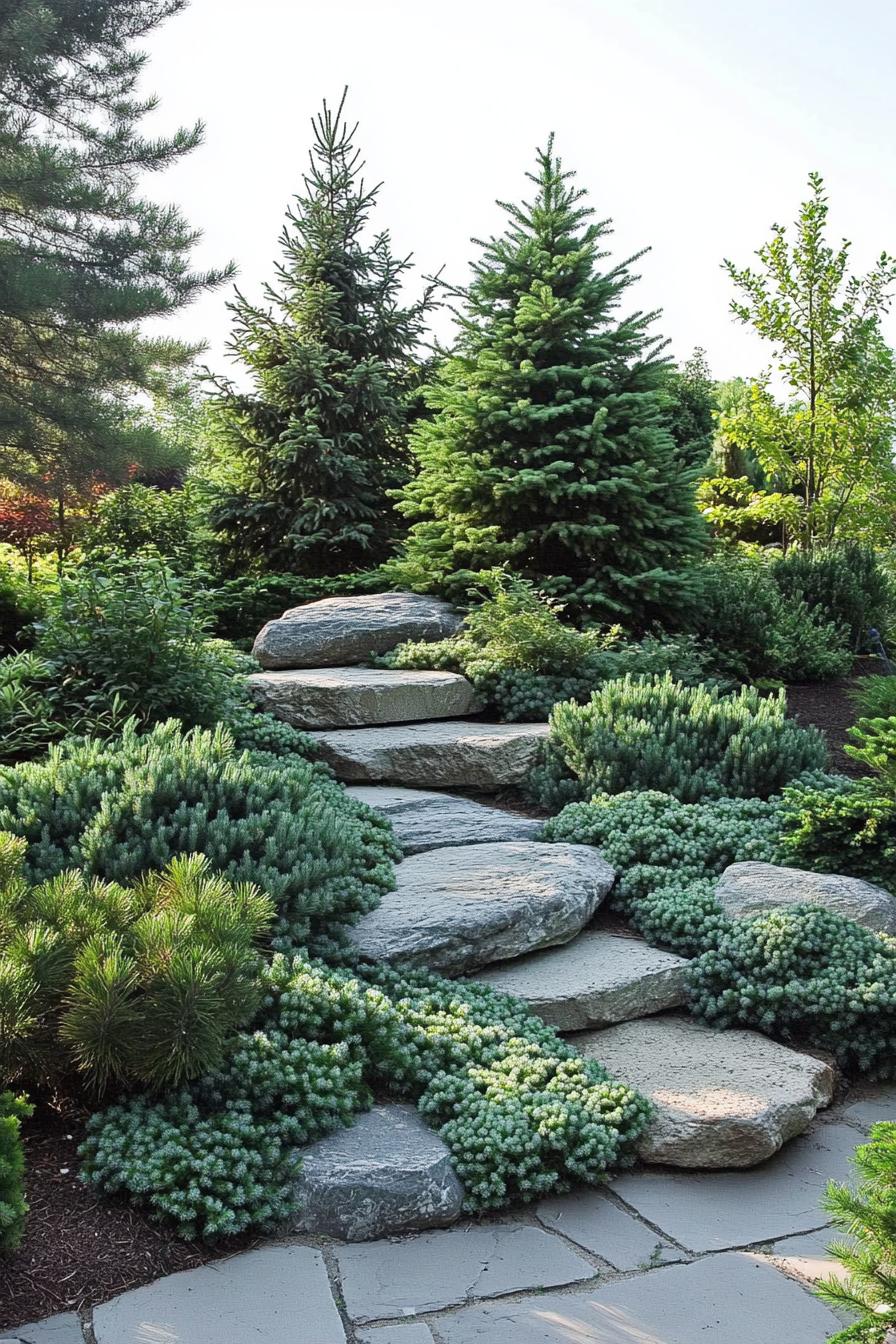 modern garden landscape evergreens and rocks 3