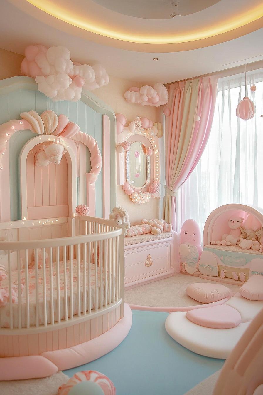 stunningly unique detailed nursery interior in pastel candy land theme 2