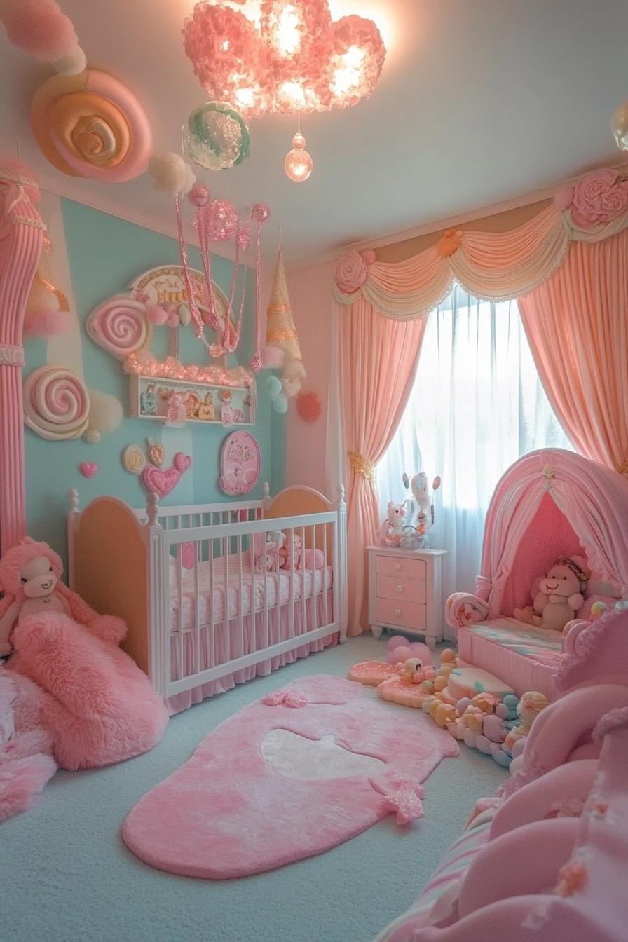 stunningly unique detailed nursery interior in pastel candy land theme 3