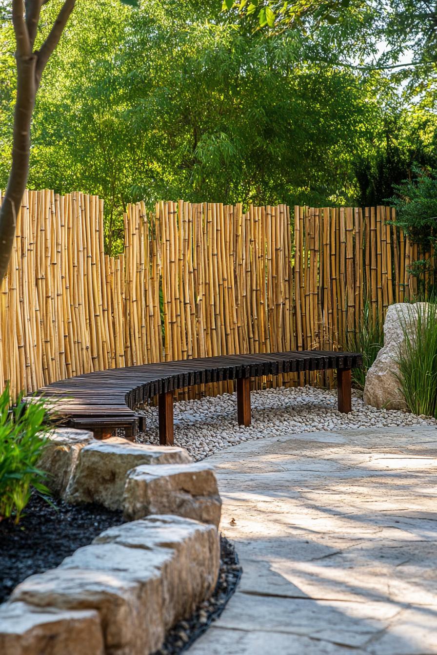 curved bamboo fence backyard seating privacy section