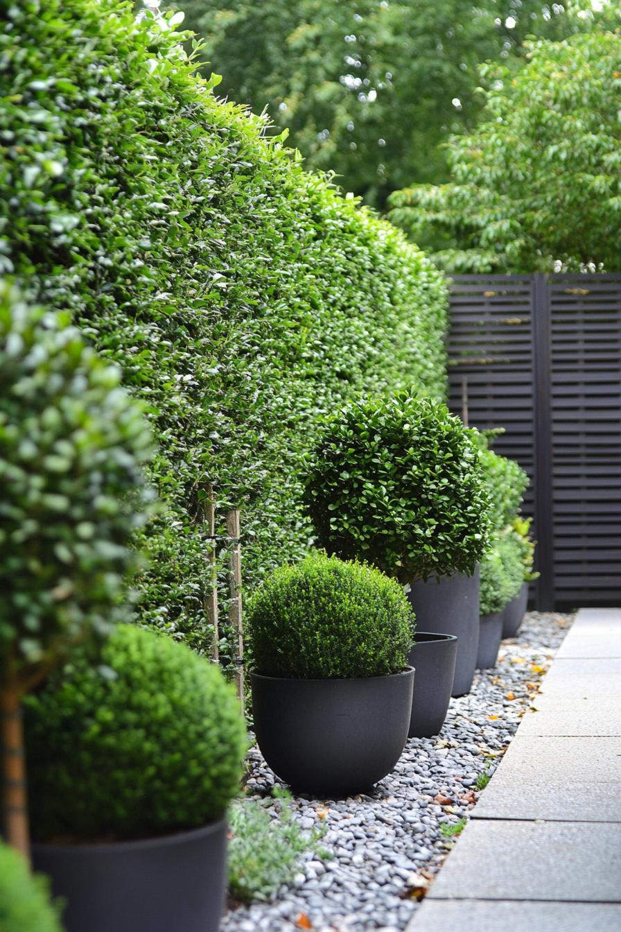 modern garden landscape with evergreen privacy screen 2