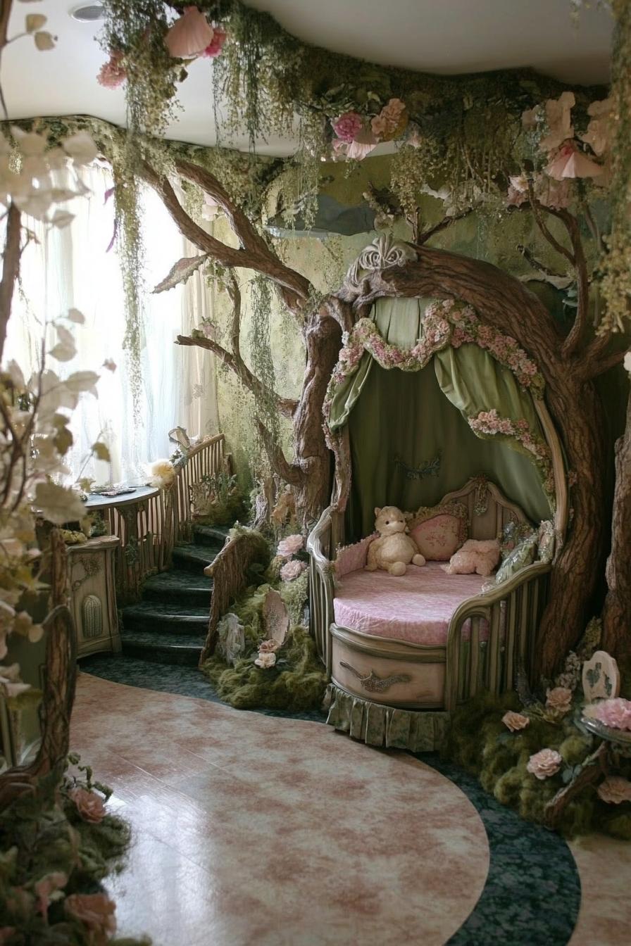 stunningly unique detailed nursery interior in enchanted garden theme 1