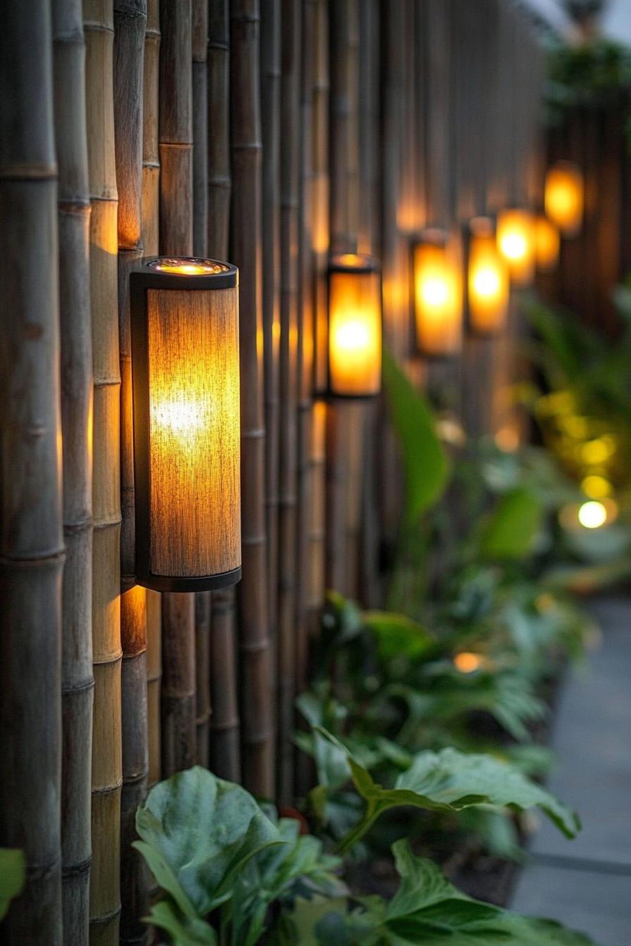 bamboo fence with solar lights backyard privacy seating section 1