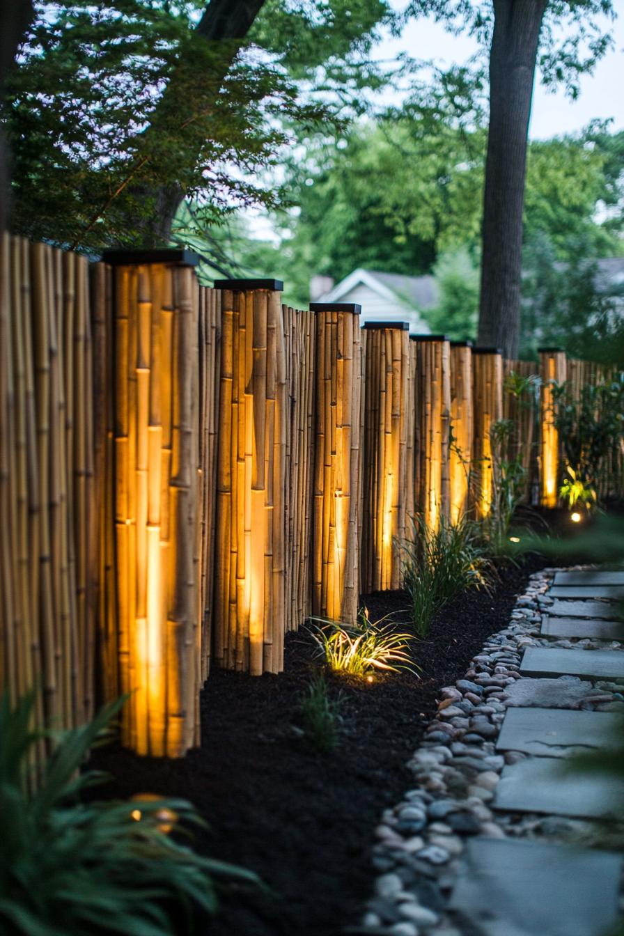 bamboo fence with solar lights backyard privacy seating section 2