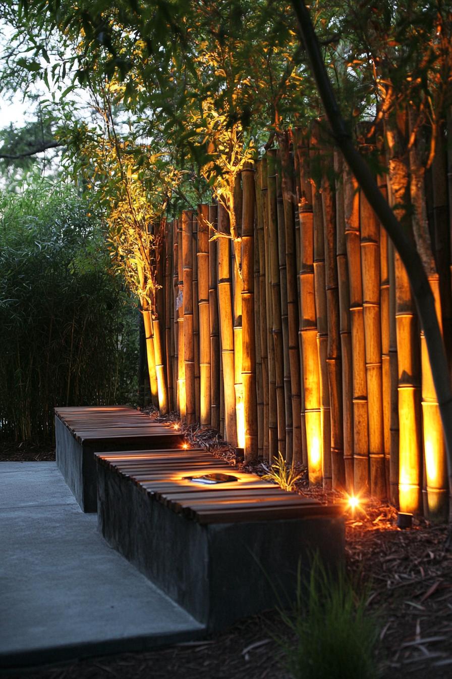 bamboo fence with solar lights backyard privacy seating section 3