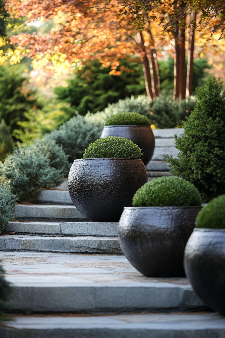 modern garden landscape with evergreen containers 1