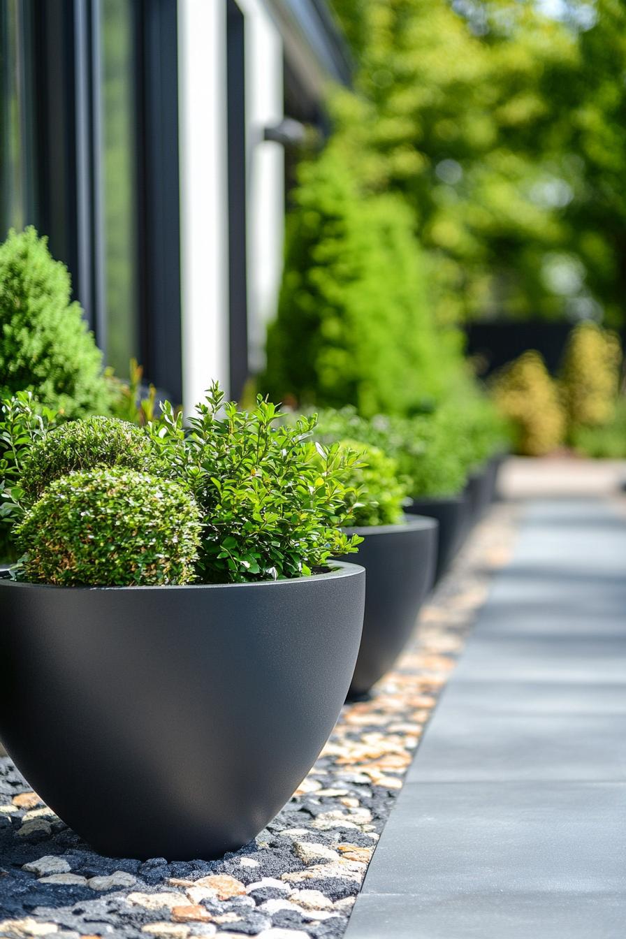 modern garden landscape with evergreen containers 2