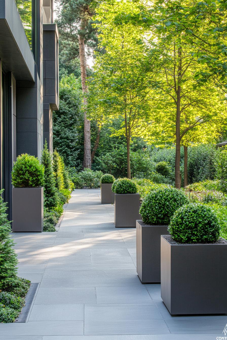 modern garden landscape with evergreen containers 3