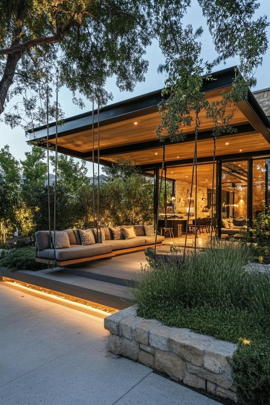 modern house outdoor space with swing seating area 1