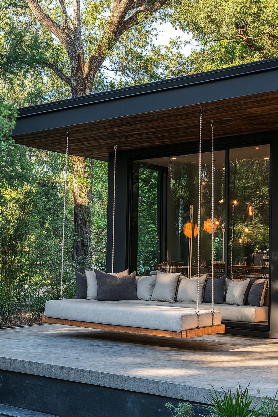 modern house outdoor space with swing seating area