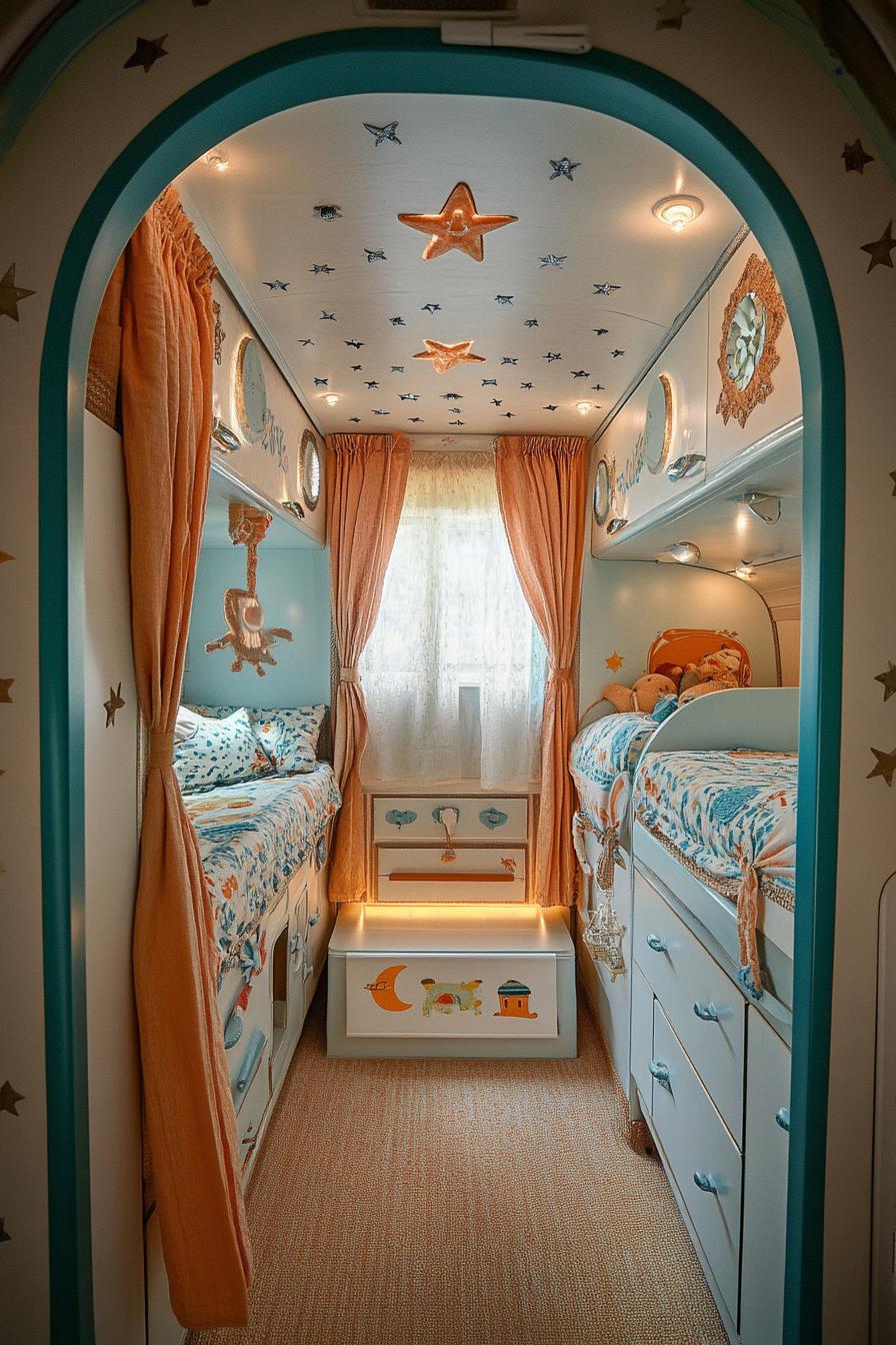 stunningly unique detailed nursery interior in retro camper van theme 1