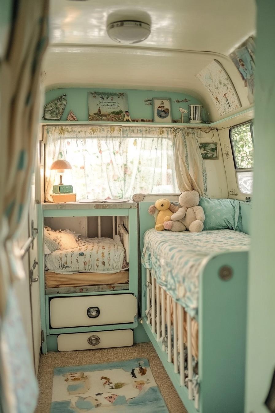 stunningly unique detailed nursery interior in retro camper van theme 2